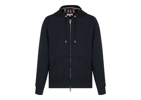 Burberry Clarendon Check Hood Zip Up Hoodie Navy